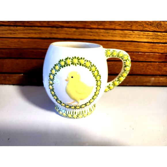 Vintage 1982 Chicken Rabbit Yellow Daisy Flower Coffee Mug Easter Spring - Picture 1 of 11
